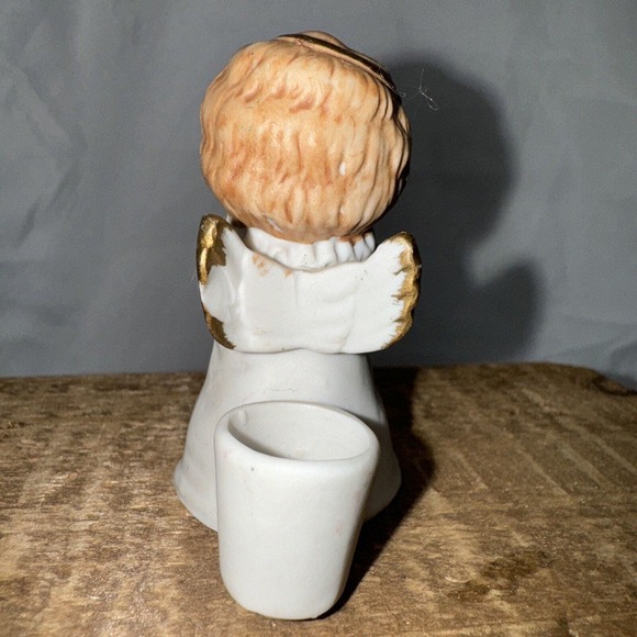 Russ VTG Porcelain 2 1/2” Choir Angel 1 of 6 - Holds Sm Candle Russ Berrie & Co. - Picture 3 of 10